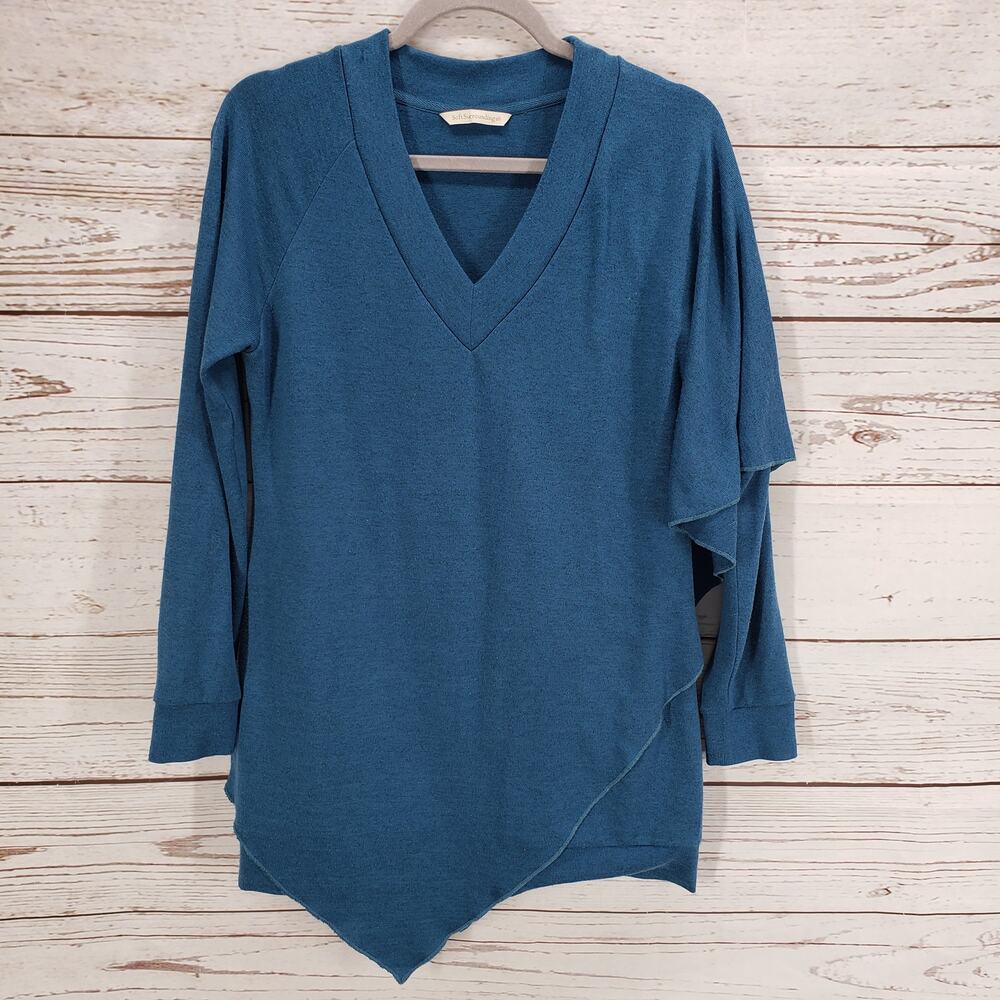 Soft Surroundings Women's Knit Blue Madeline Cape Tunic Top Size Small